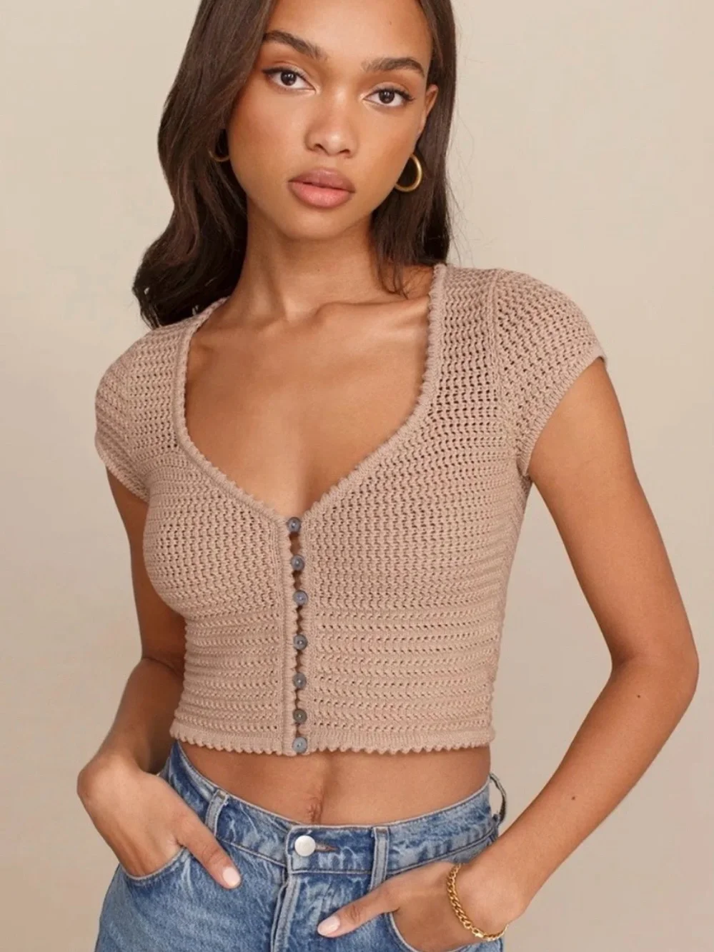 Reformation Catarina open knit top